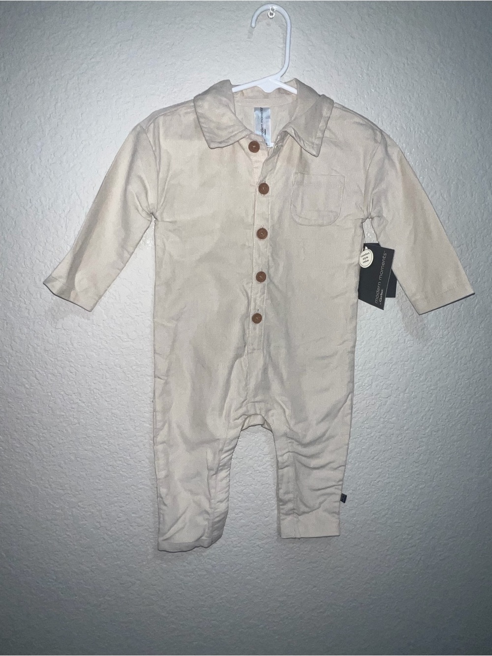 Cream Long-Sleeve Baby One-Piece Romper with Button Front